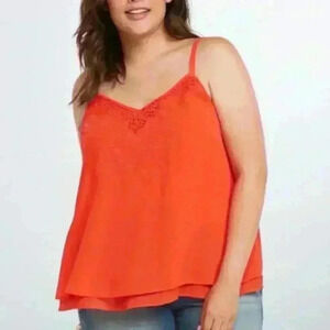 Torrid Orange Embroidered Chiffon Layered Cami Tank 00 Large 12/14